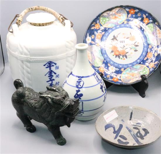 Japanese ceramics and a hardstone mythical beast